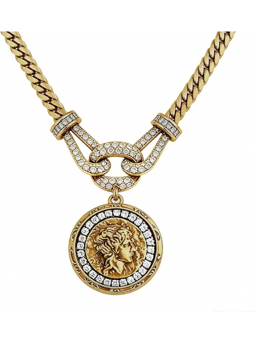 14K Gold Floral Choker Necklace - Vintage Ancient Coin Pendant for Women